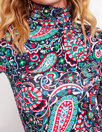 Polly Jersey Top-Navy, Paisley Paradise