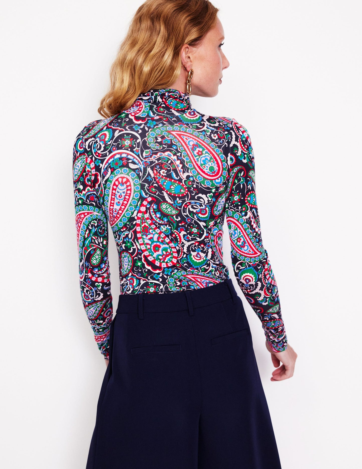 Polly Jersey Top-Navy, Paisley Paradise