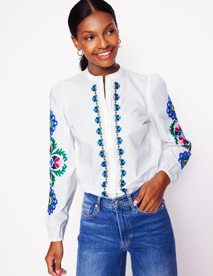 Embroidery Interest Top-White Multi Embroidery