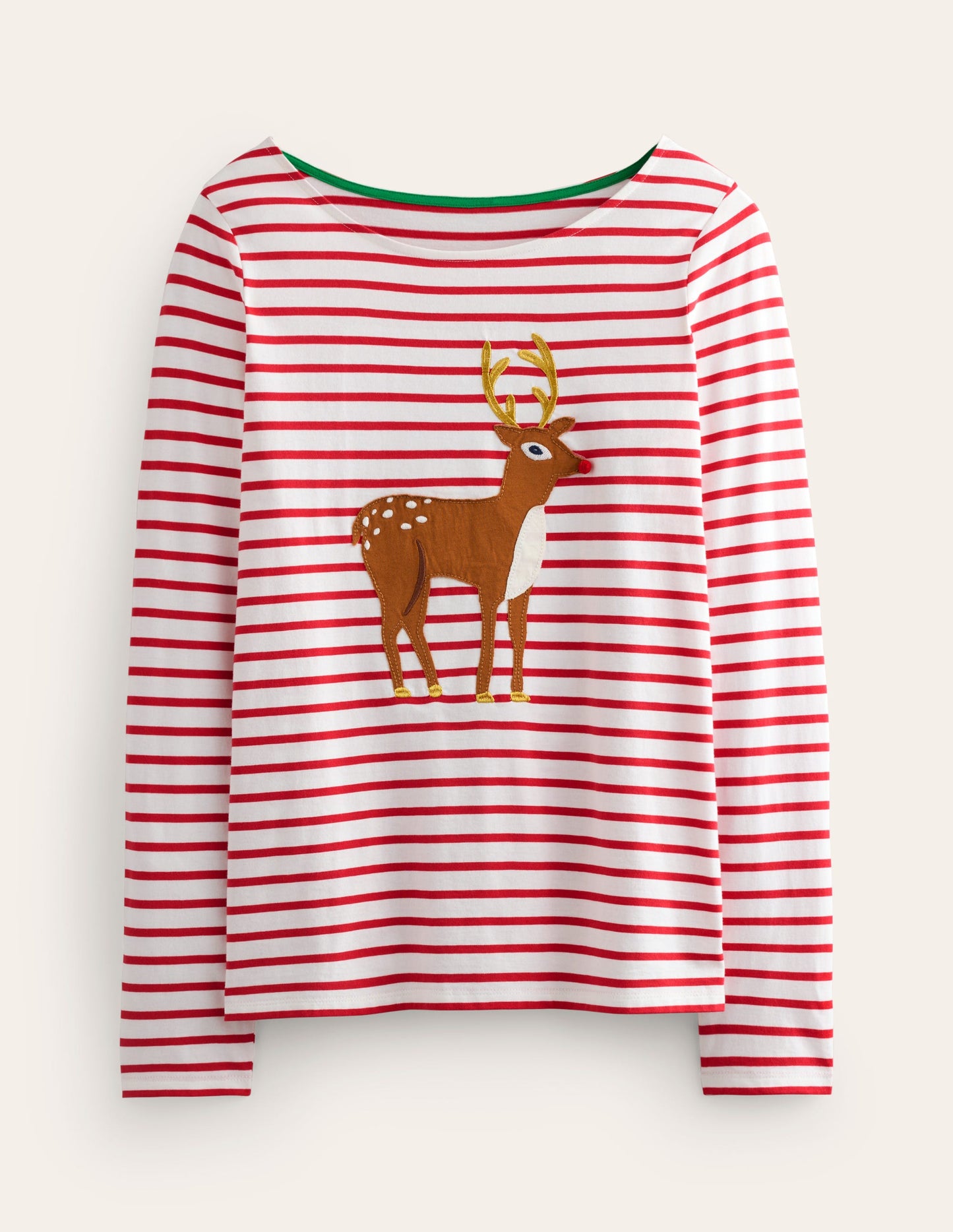 Ella Long Sleeve Breton-Red, Reindeer Stripe