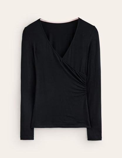 Long Sleeve Wrap Top-Black