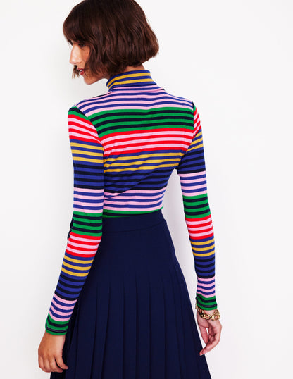 Anna Rib Roll Neck Top-Multi, Rainbow Stripe