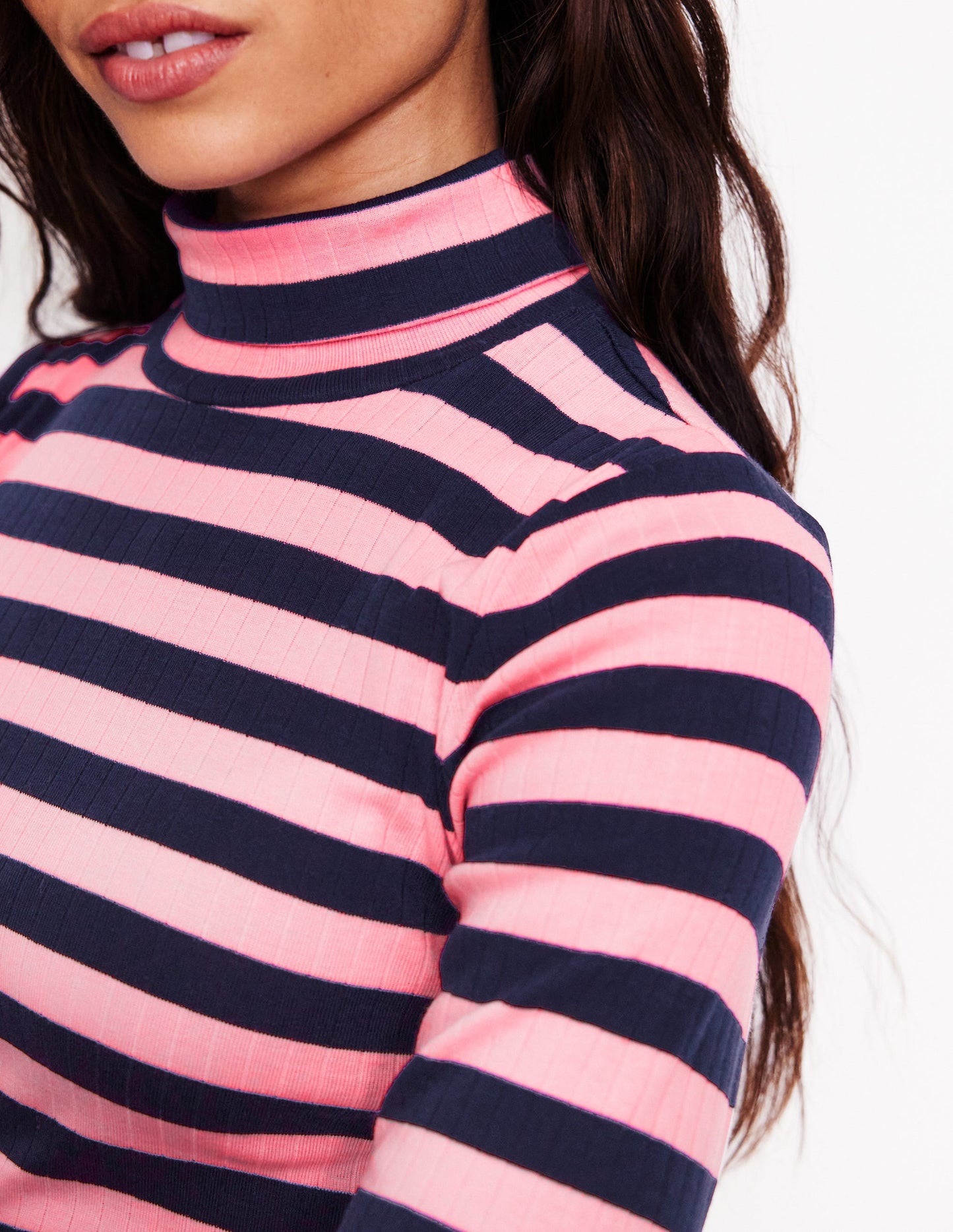 Anna Rib Roll Neck Top-Spring Blossom and French Navy