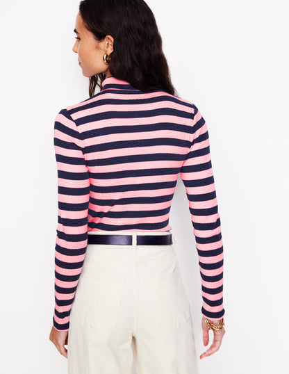 Anna Rib Roll Neck Top-Spring Blossom and French Navy