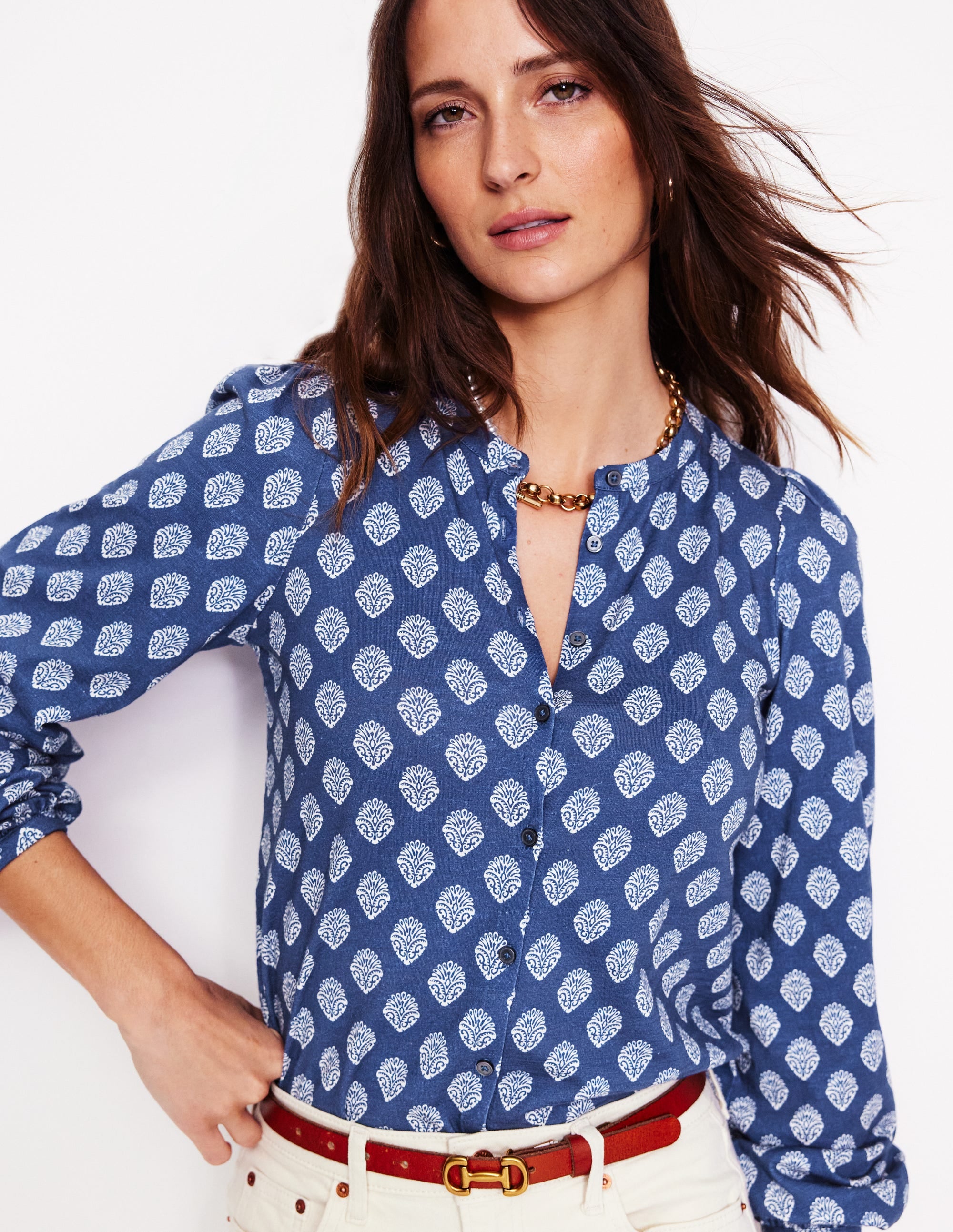 Marina Jersey Shirt-True Navy, Ornate Stamp - Image 1