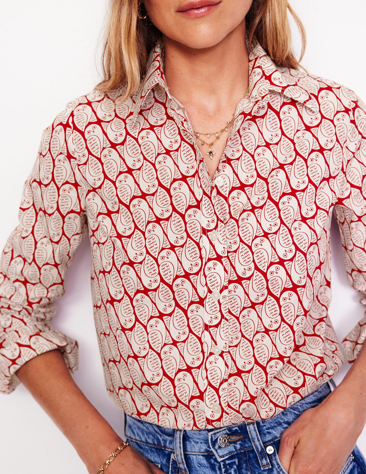 Sienna Cotton Shirt-Copper, Owl Stamp-2