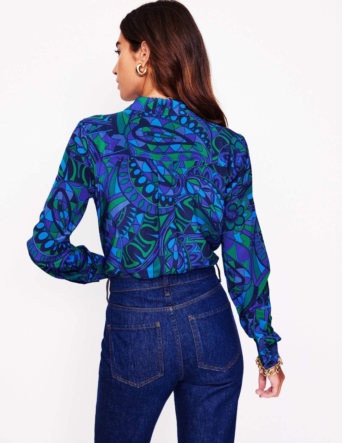 Sienna Silk Shirt -Blue, Kaleidoscopic Paisley