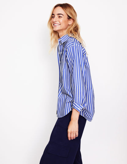 Connie Relaxed Cotton Shirt-Surf The Web and Ivory Stripe