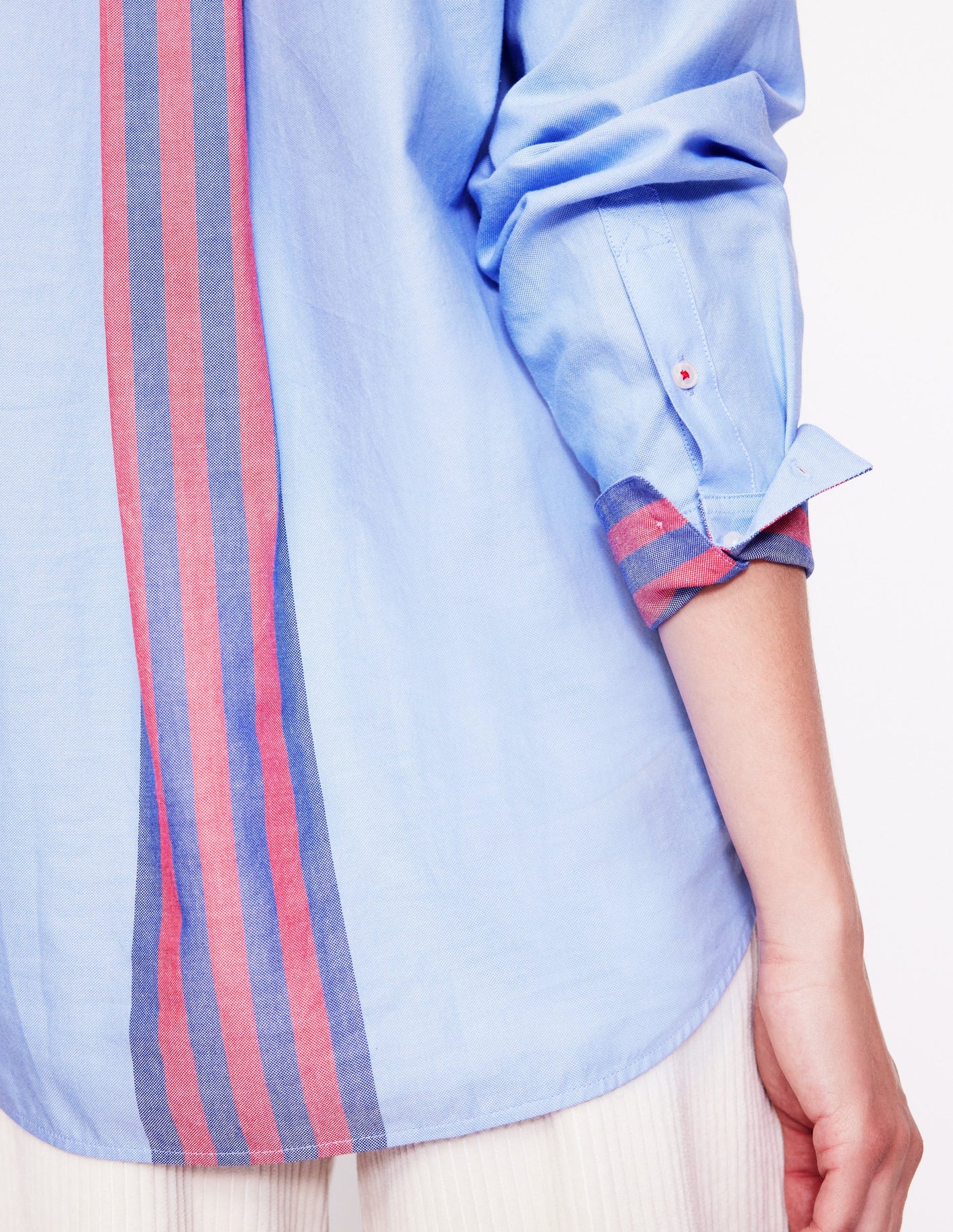 Connie Relaxed Cotton Shirt-Blue Oxford, Placement Stripe