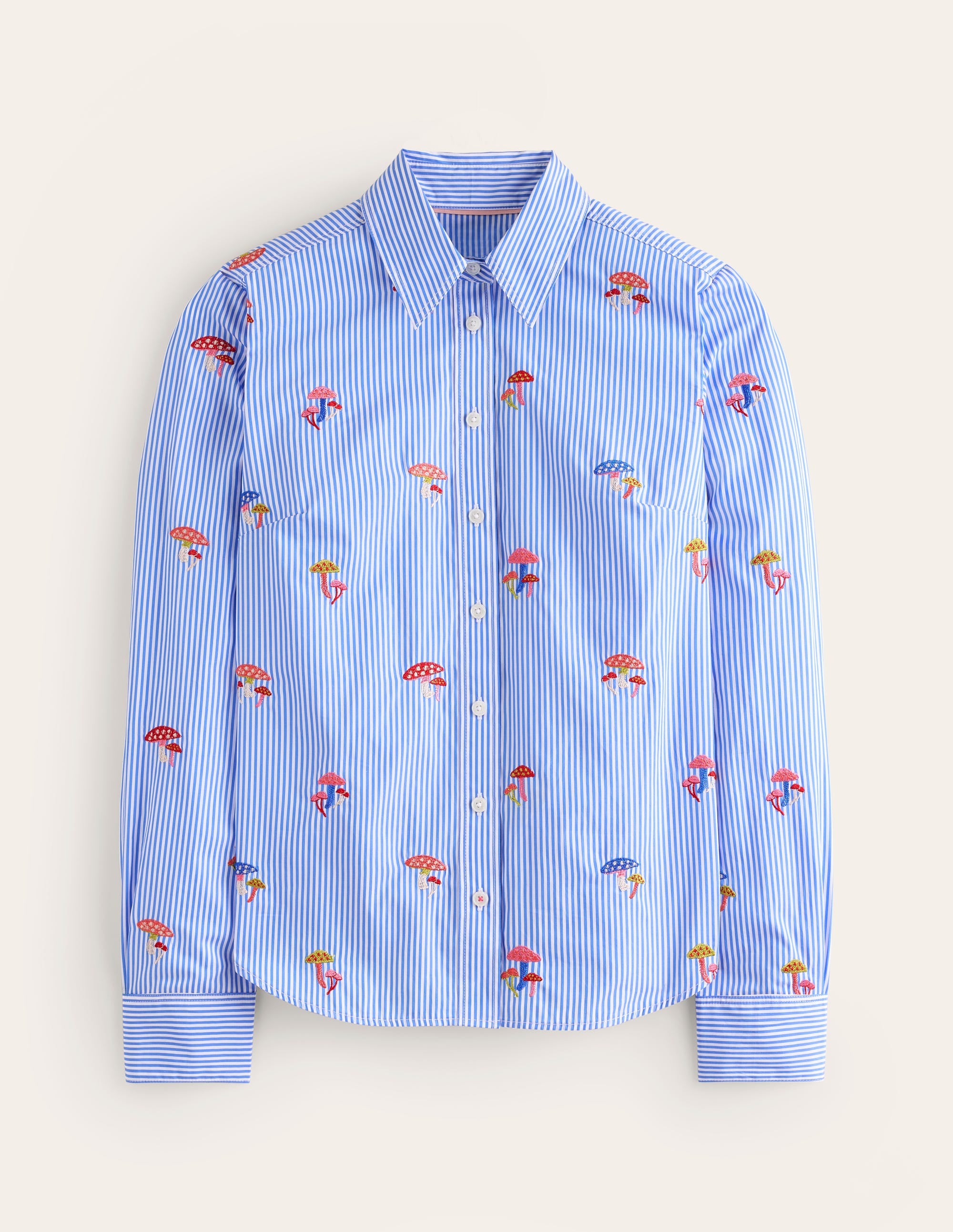 Sienna Interest Cotton Shirt-Mushroom, Blue Stripe - Image 6