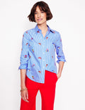 Sienna Interest Cotton Shirt-Mushroom, Blue Stripe