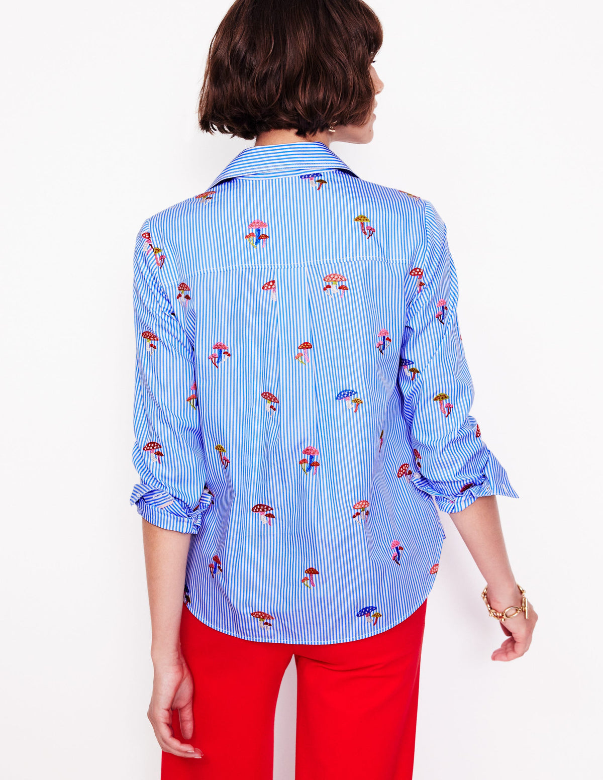 Sienna Interest Cotton Shirt-Mushroom, Blue Stripe - Image 3