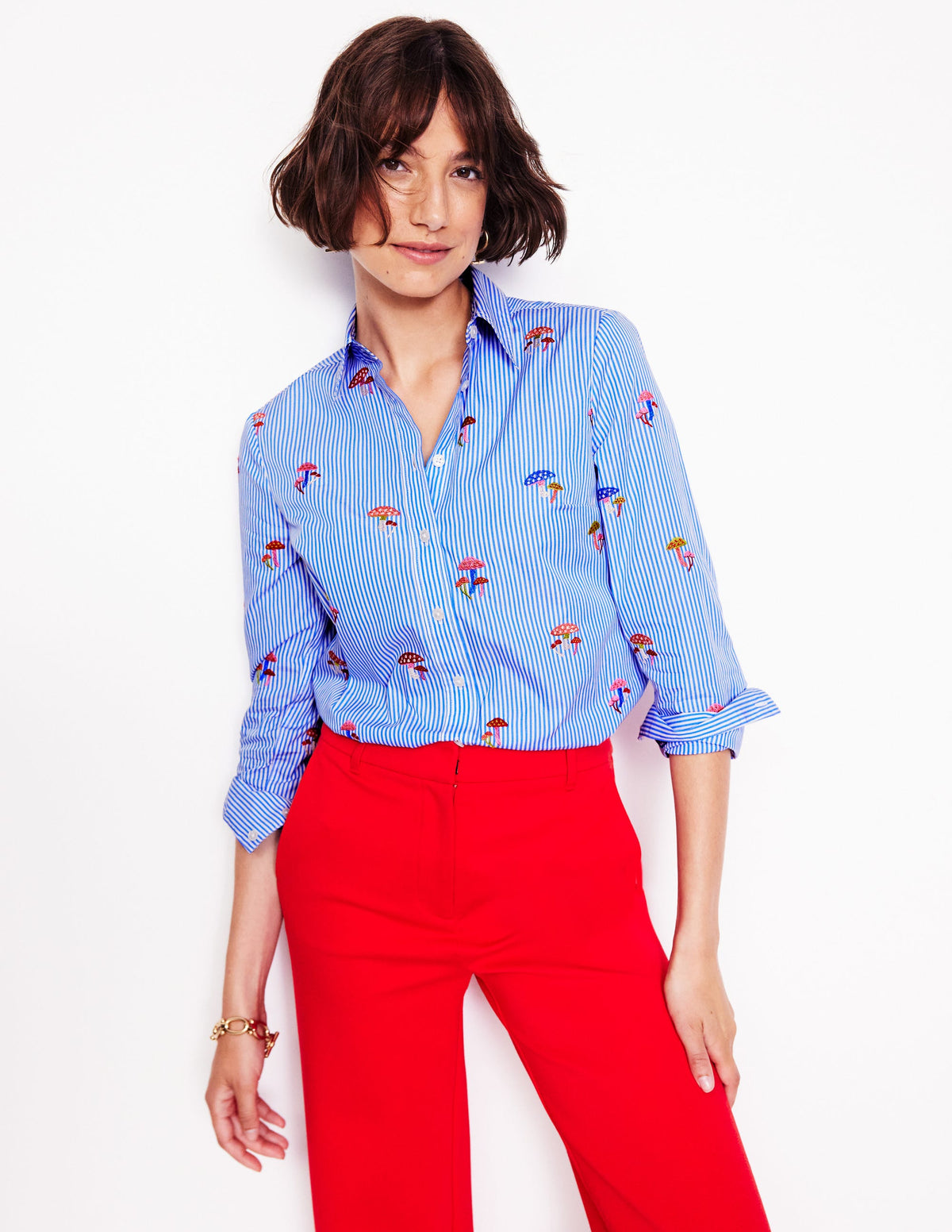 Sienna Interest Cotton Shirt-Mushroom, Blue Stripe - Image 4
