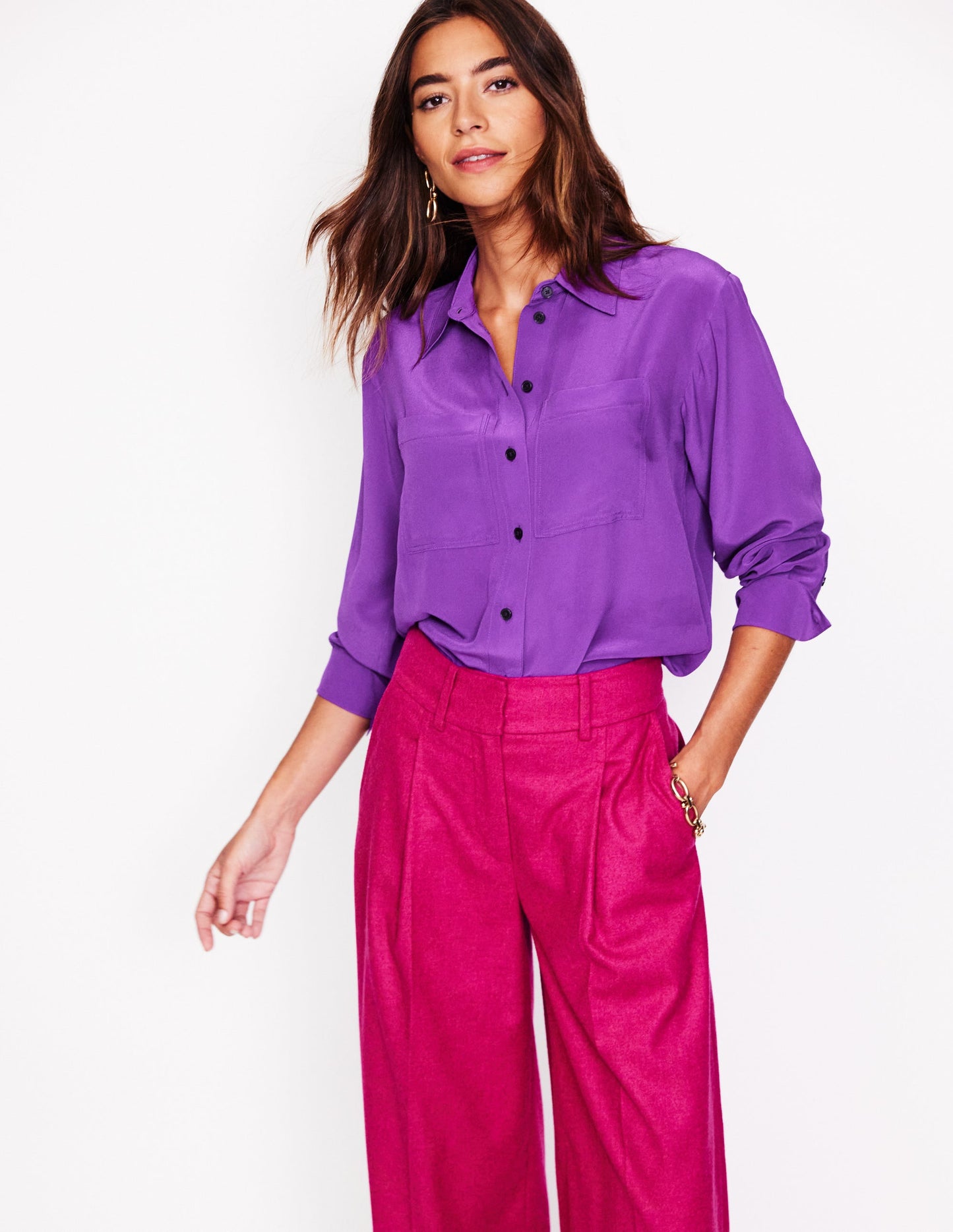 Connie Relaxed Silk Shirt-Royal Purple