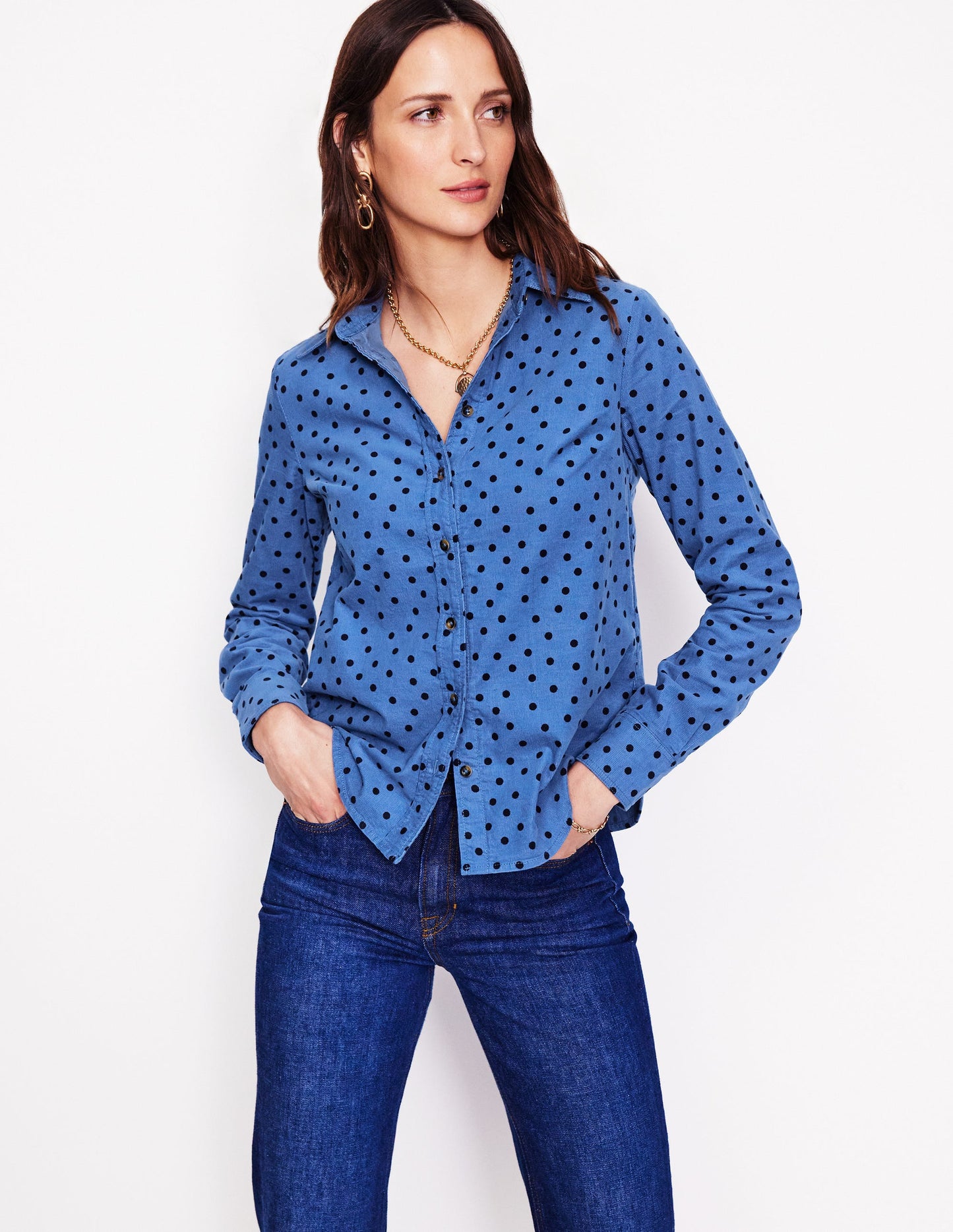 Sienna Cord Shirt-Blue Jay, Abstract Dot