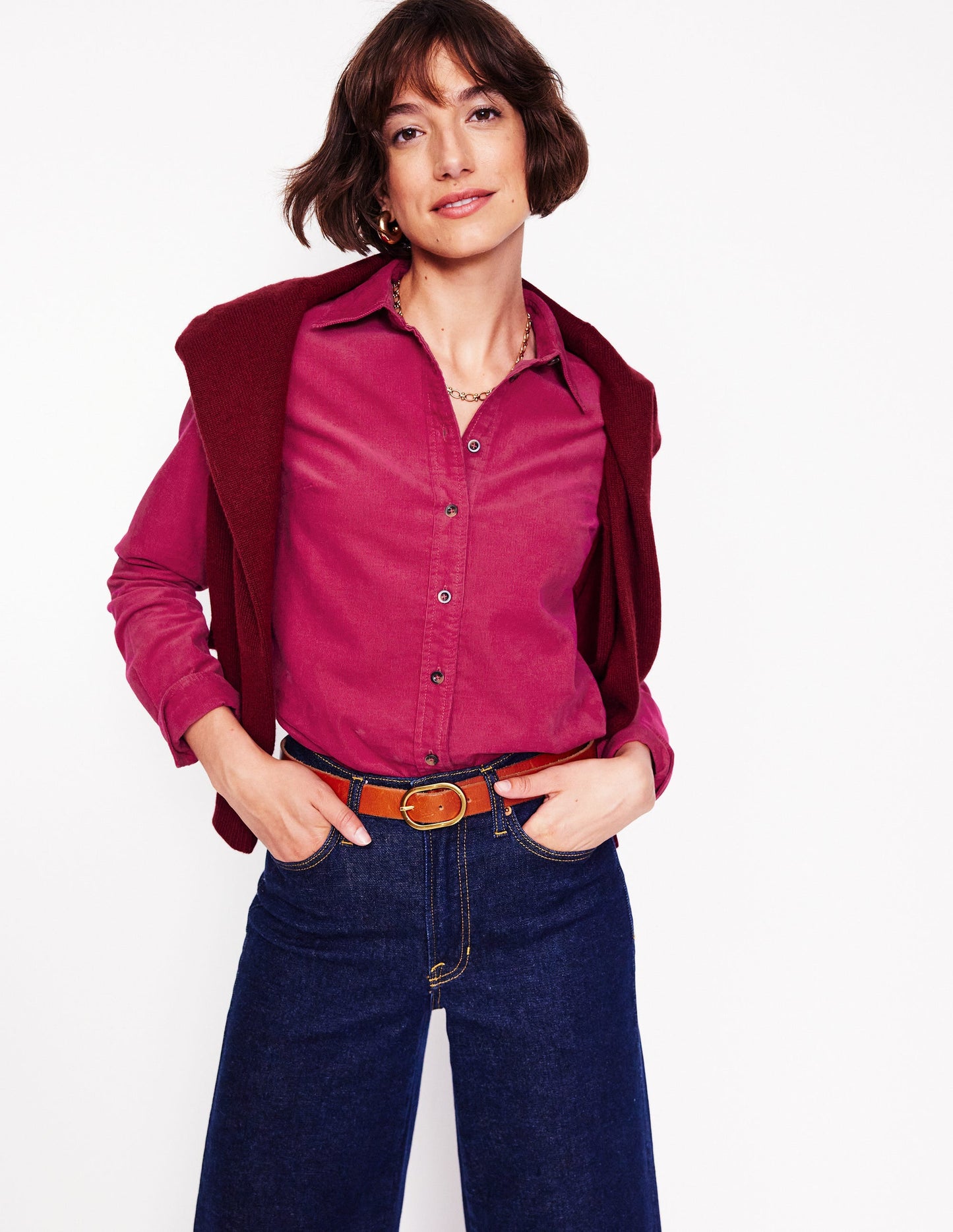 Sienna Cord Shirt-Cherry Jam