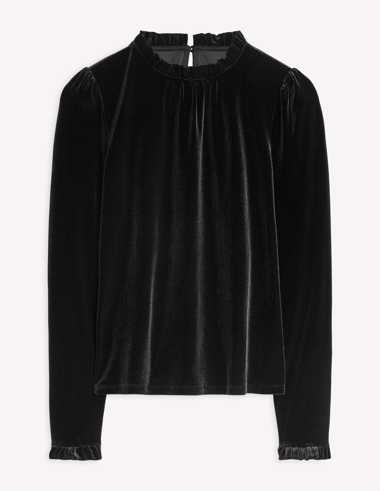 Velvet Frill Neck Top-Black