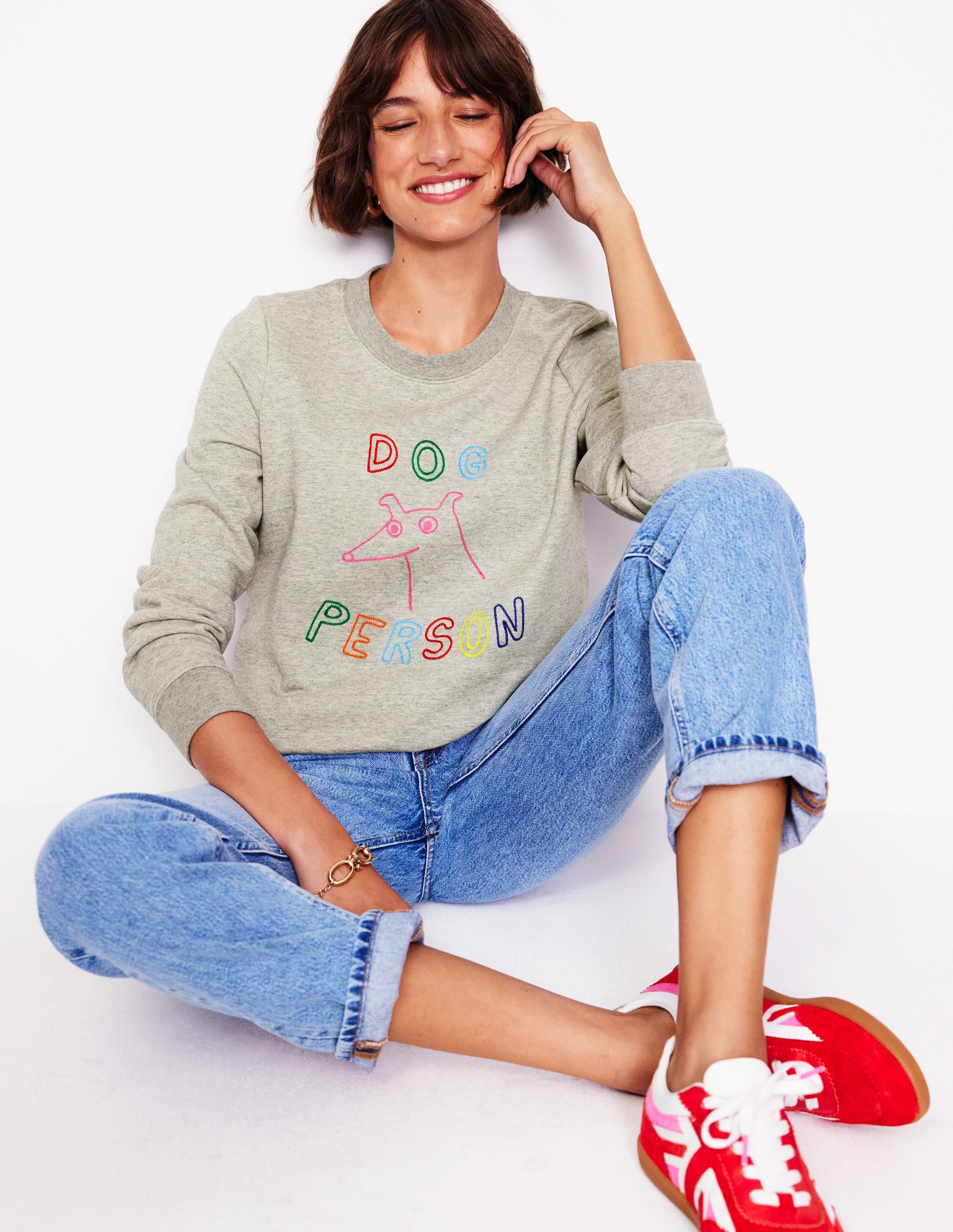 Hannah Embroidered Sweatshirt-Grey Marl, Dog Person - Image 1