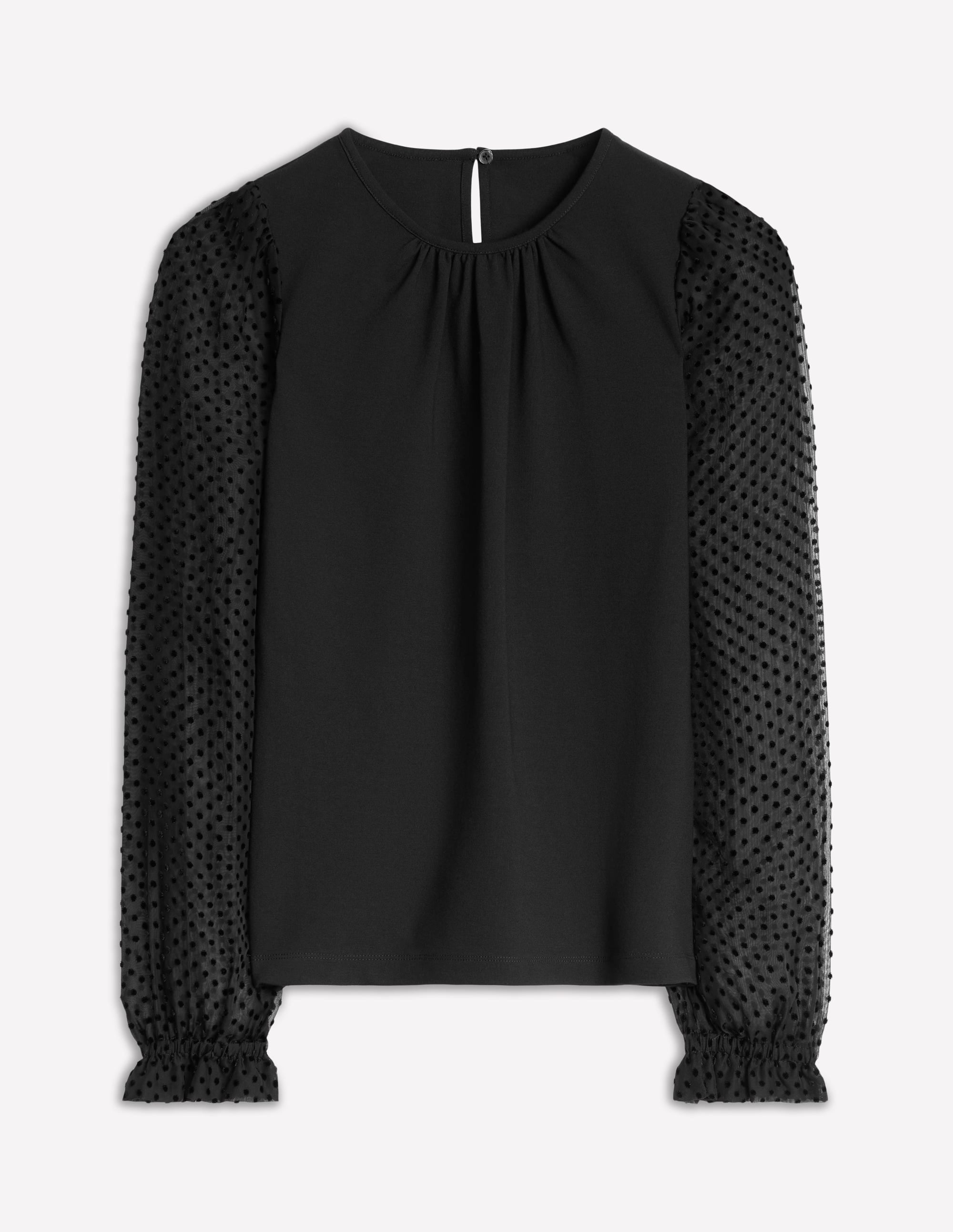 Crew Neck Sleeve Detail Top-Black - Image 5