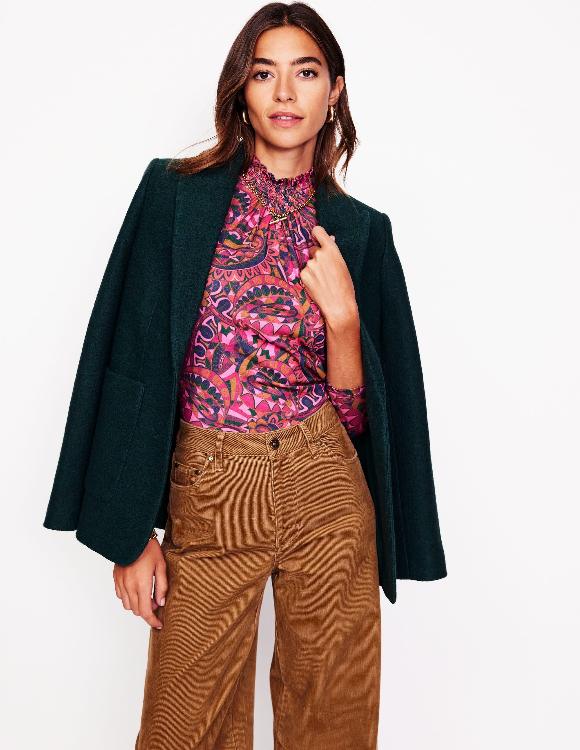 Smocked Neck Printed Top-Jam, Kaleidoscopic Paisley - Image 4