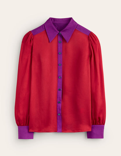 Satin Party Shirt-Cabernet Colourblock