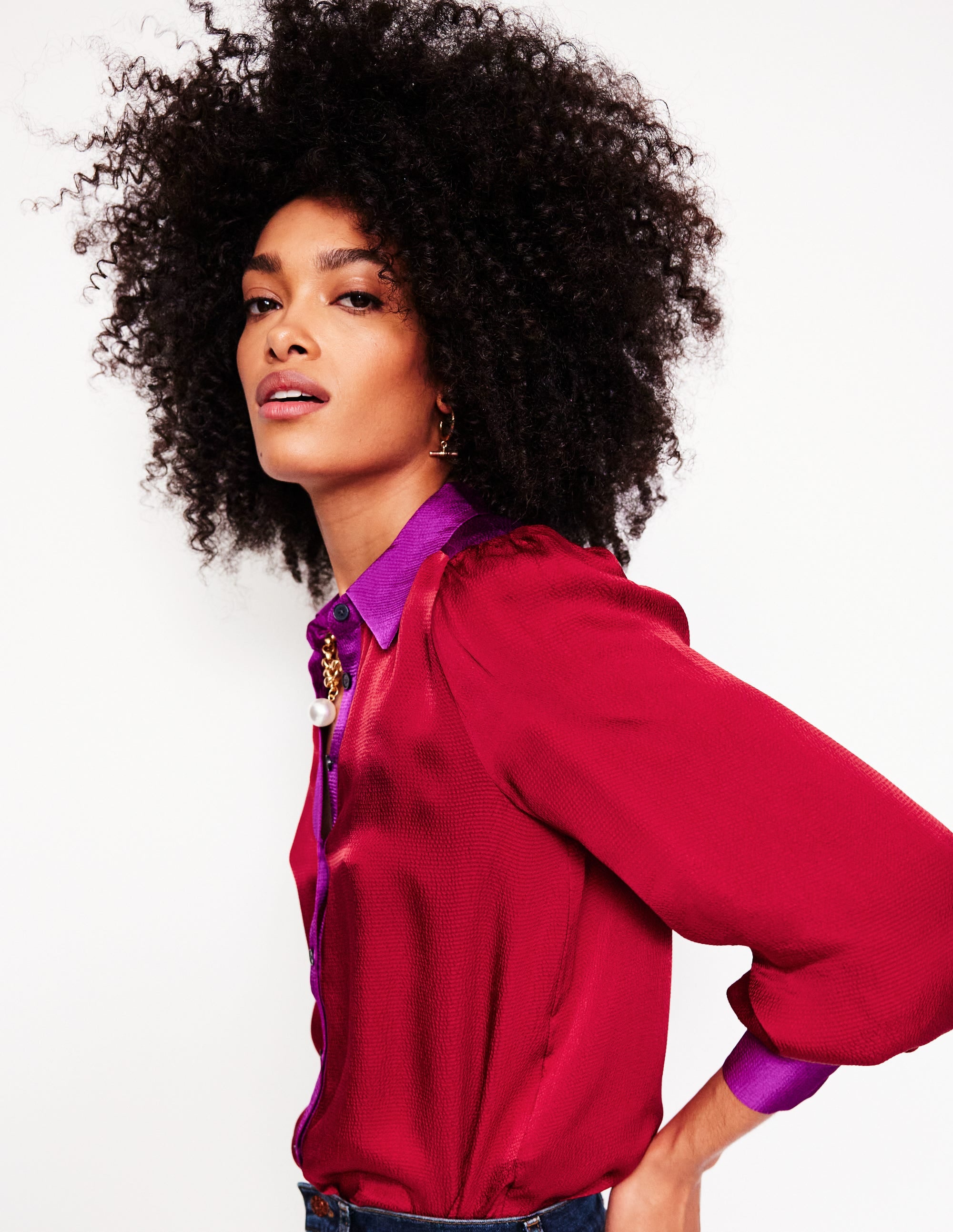 Satin Party Shirt-Cabernet Colourblock - Image 1