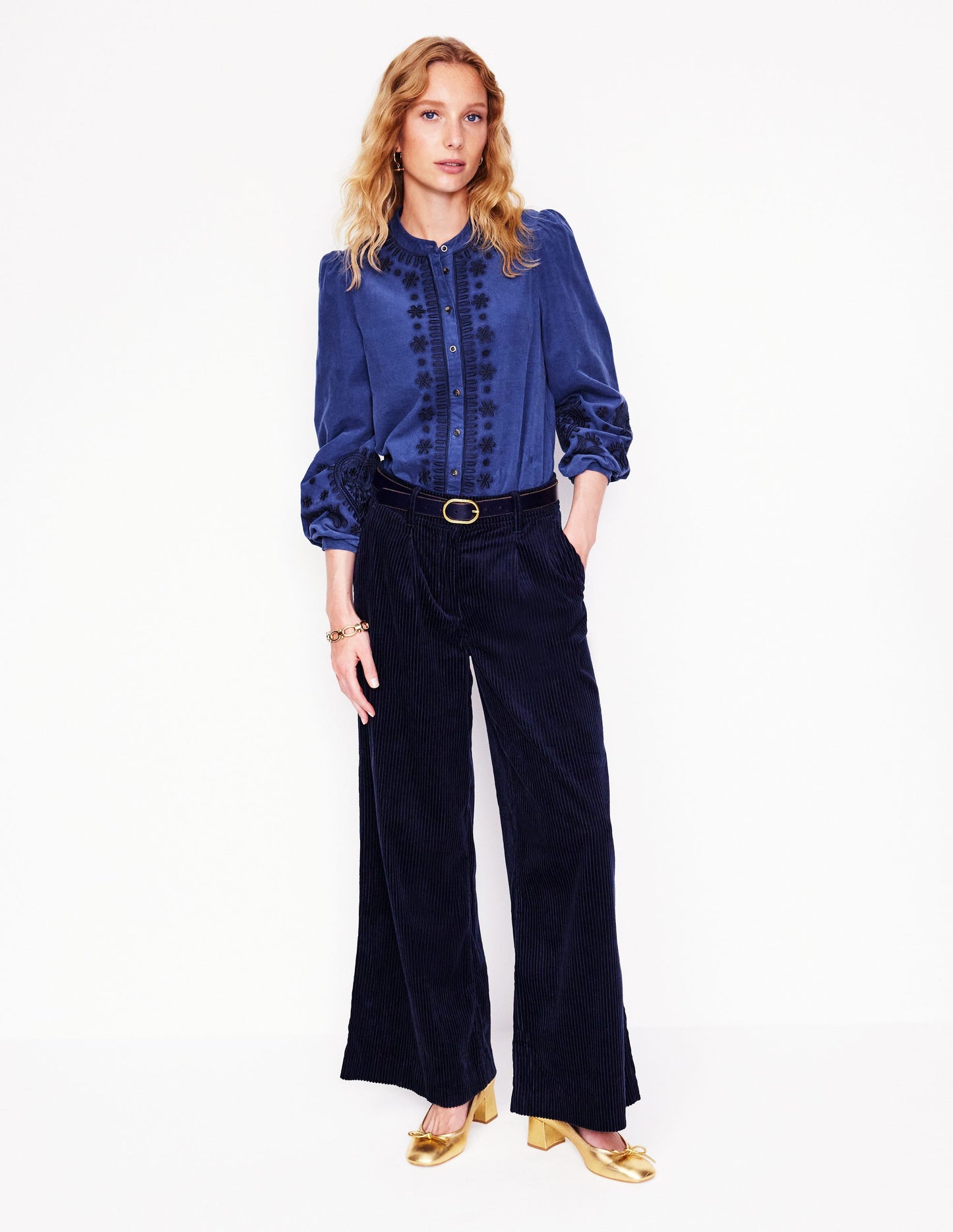 Theodora Cord Blouse-Denim Blue