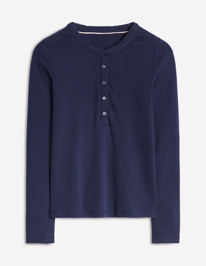 Pointelle Henley Top-Navy