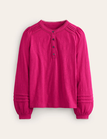 Henrietta Pintuck Henley Top-Cherry Jam