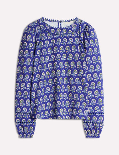 Mila Long Sleeve Top -Sapphire Blue, Azalea Sprig