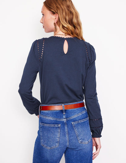 Mila Long Sleeve Top-Navy