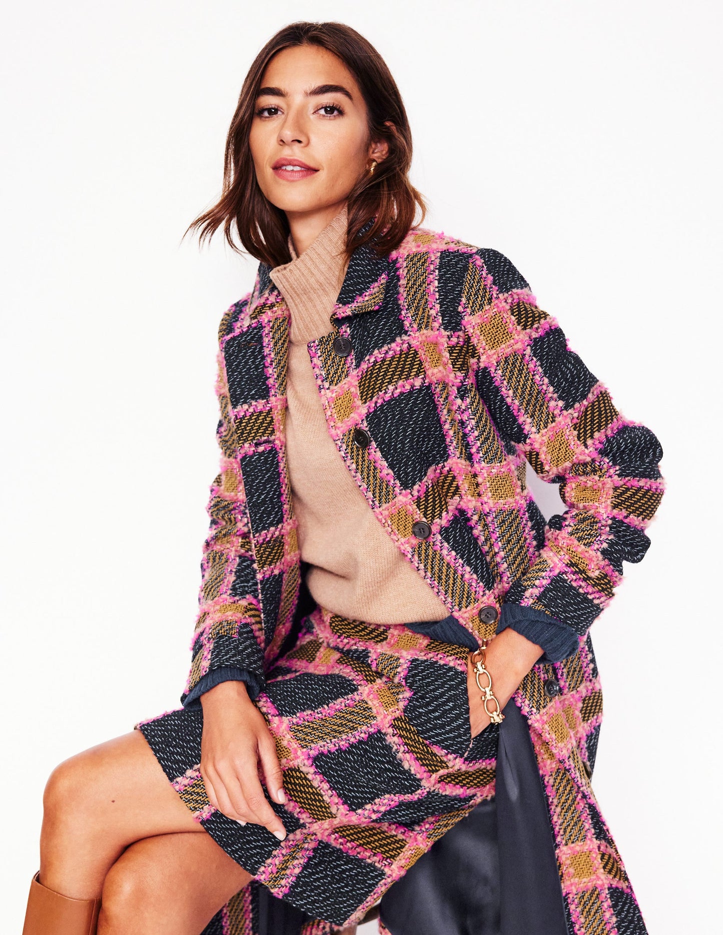 Durham Wool Blend Coat-Pink Check