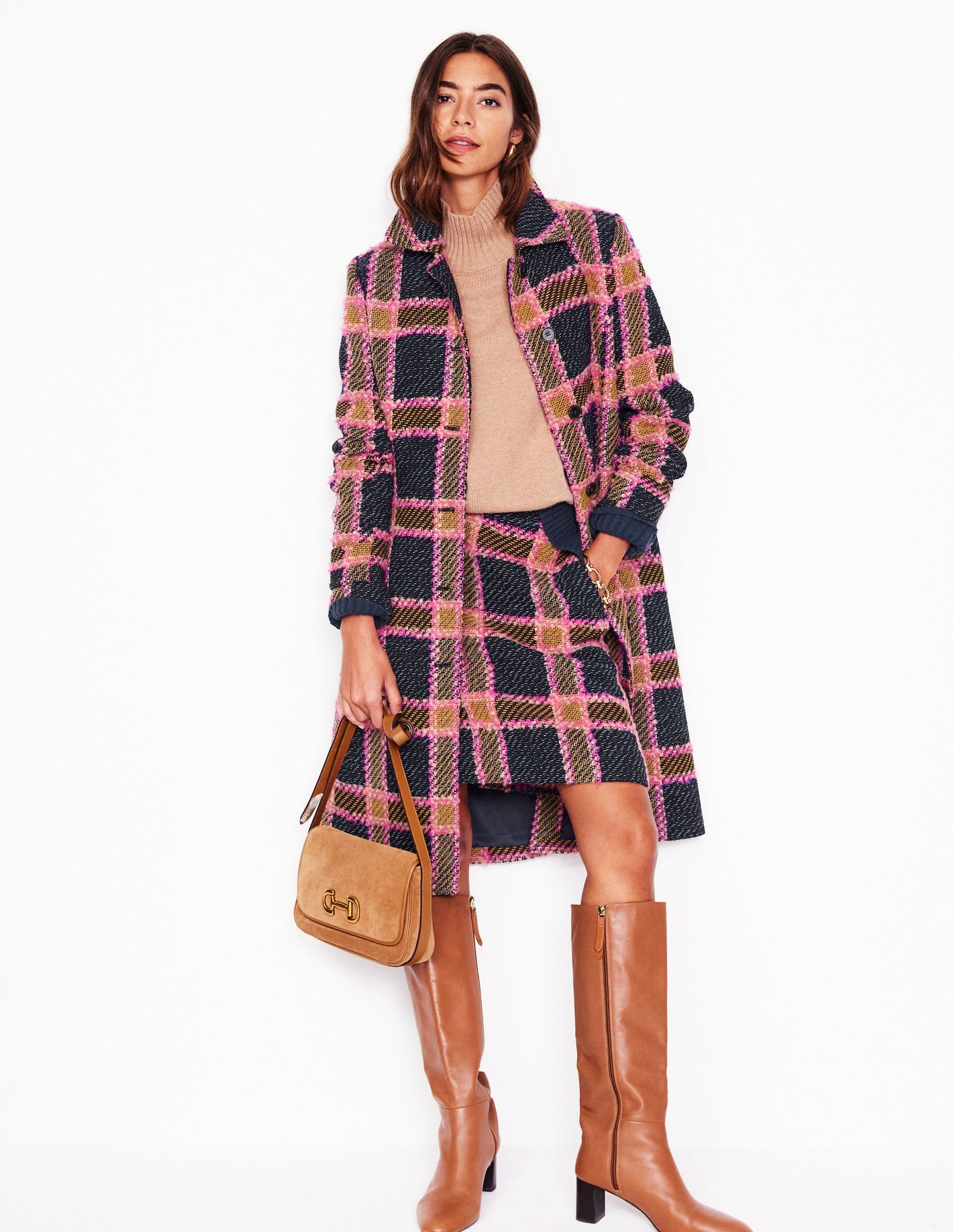 Durham Wool Blend Coat-Pink Check