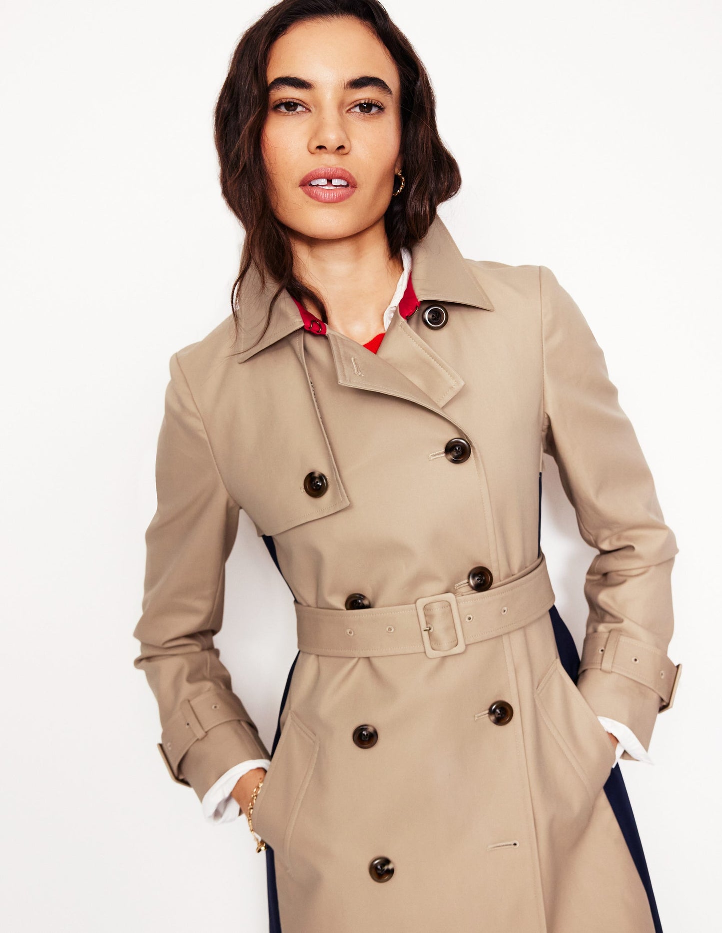 Colour Block Trench Coat-Neutral