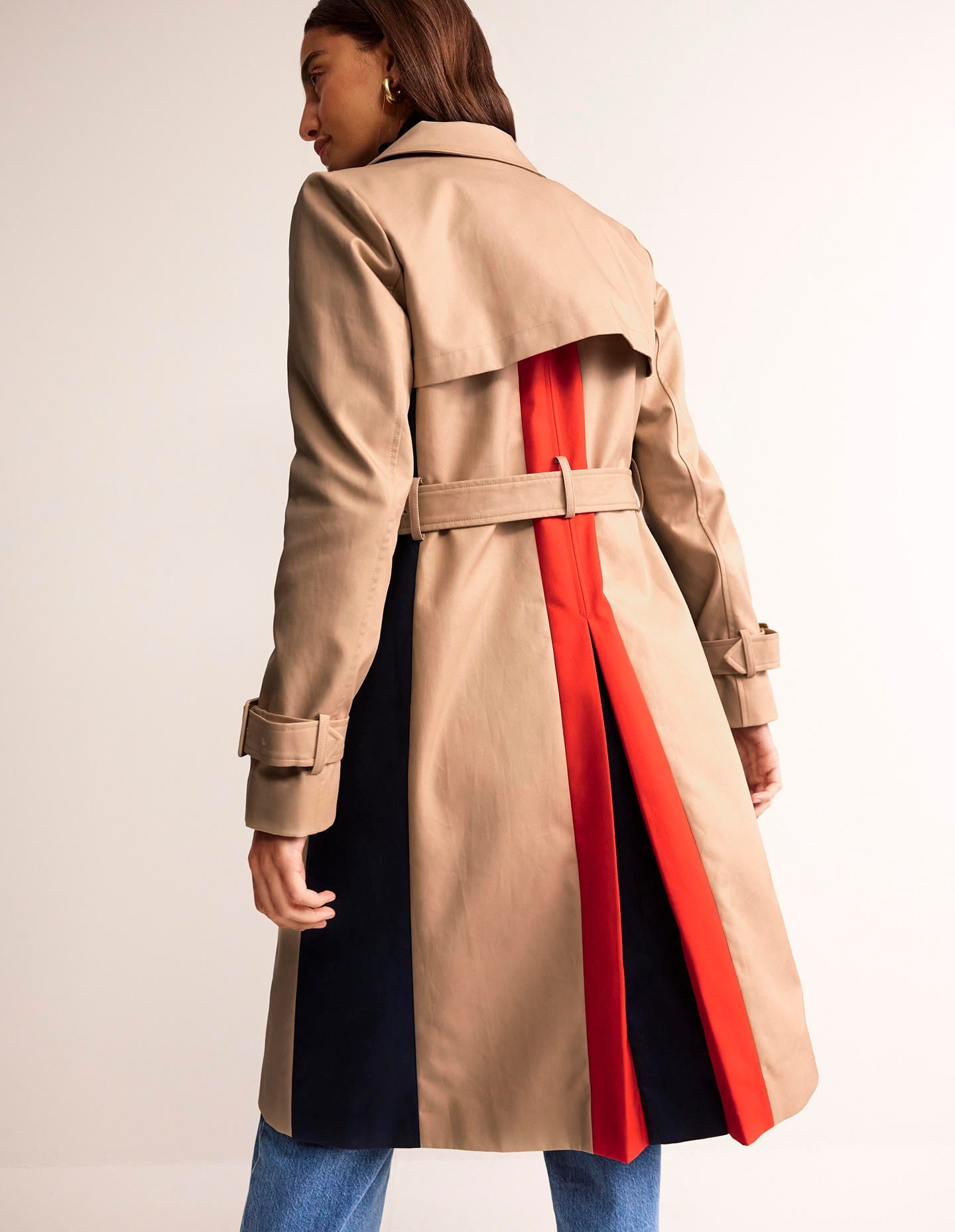 Colour Block Trench Coat-Neutral with Stripe-1