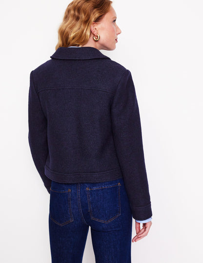 Wool Zip Through Jacket-Navy