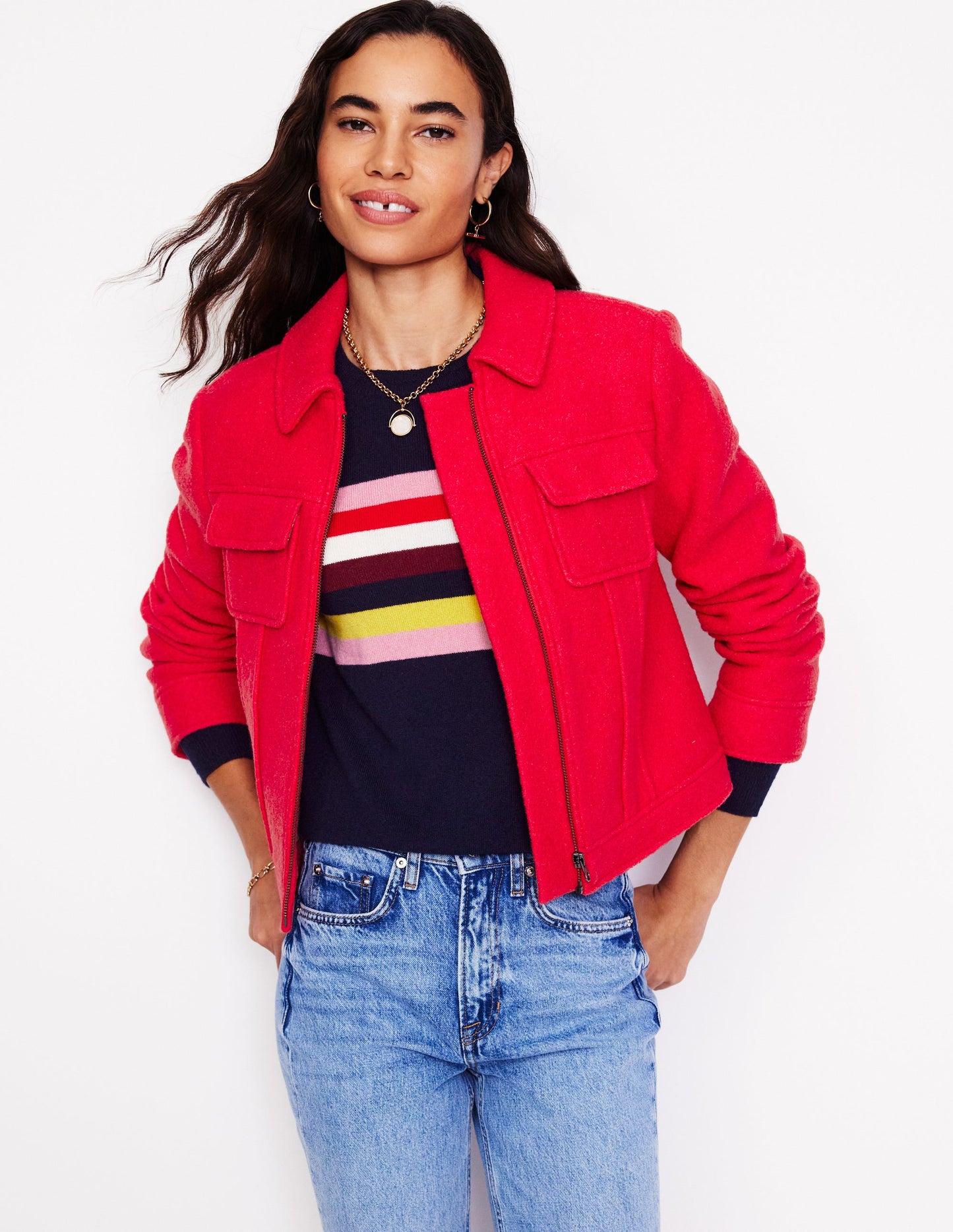 Wool Zip Through Jacket-Scarlett