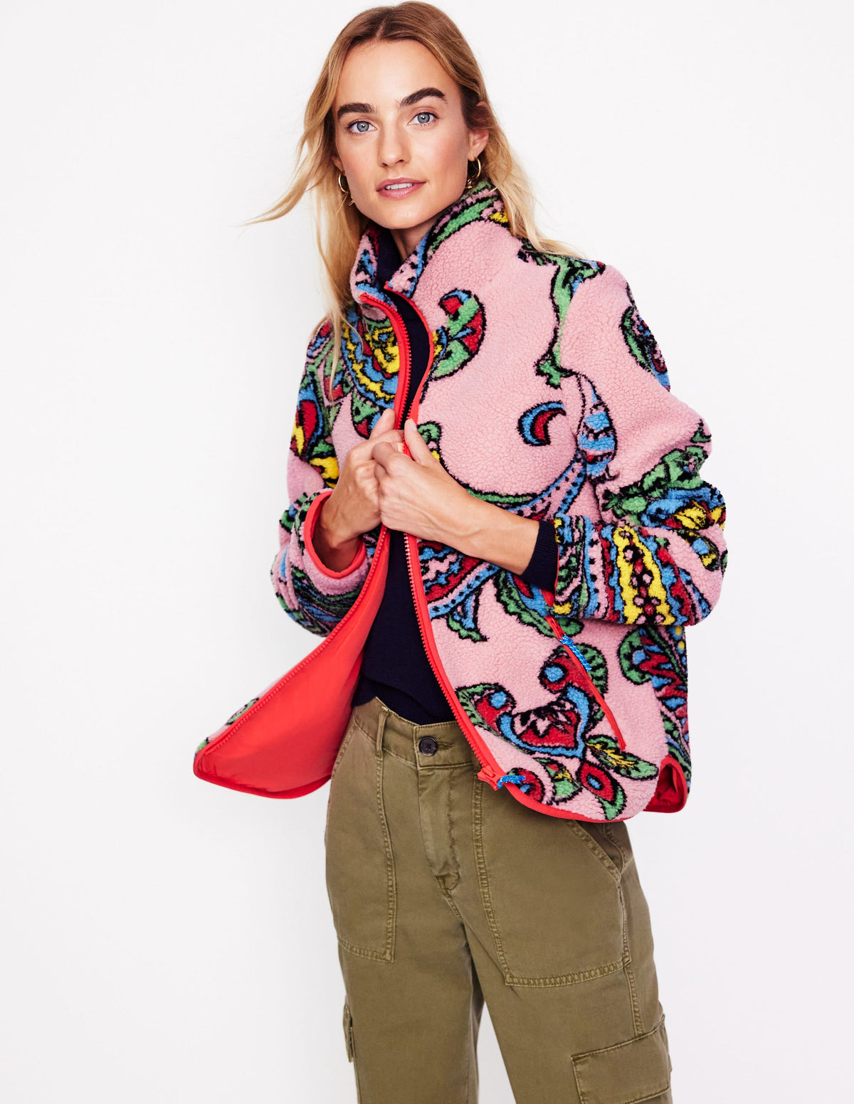 Truro Borg Fleece Jacket-Charm Pink, Paisley Wave Large - Image 4