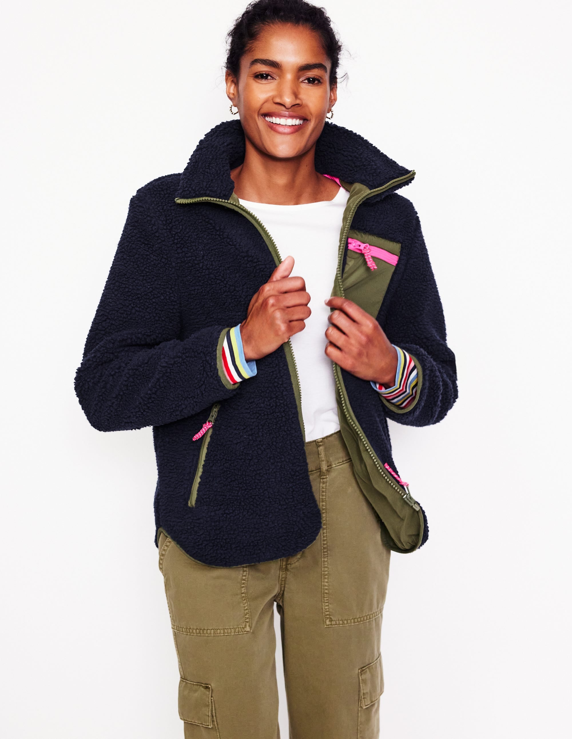 Truro Borg Fleece Jacket-Navy - Image 1