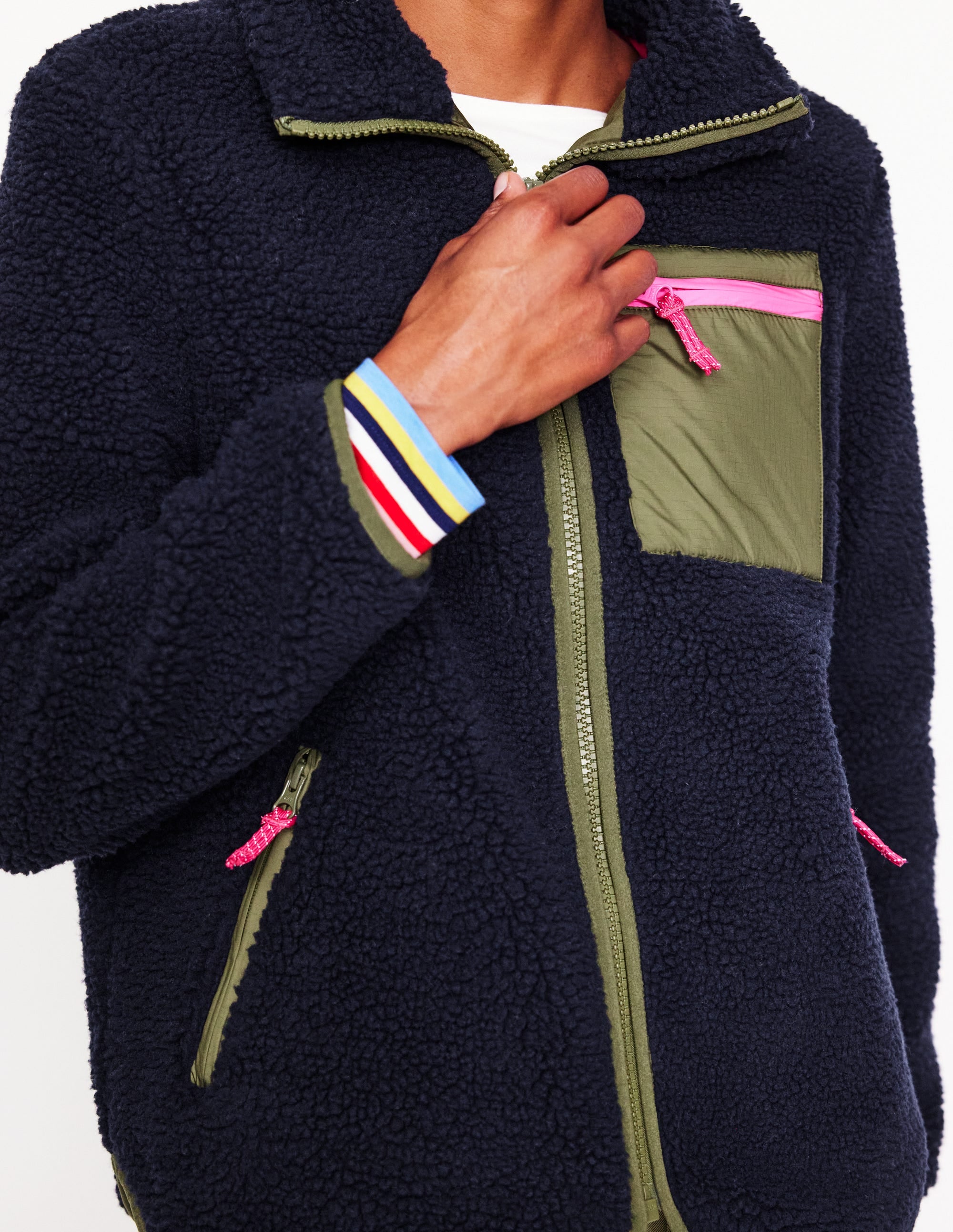 Truro Borg Fleece Jacket-Navy - Image 2