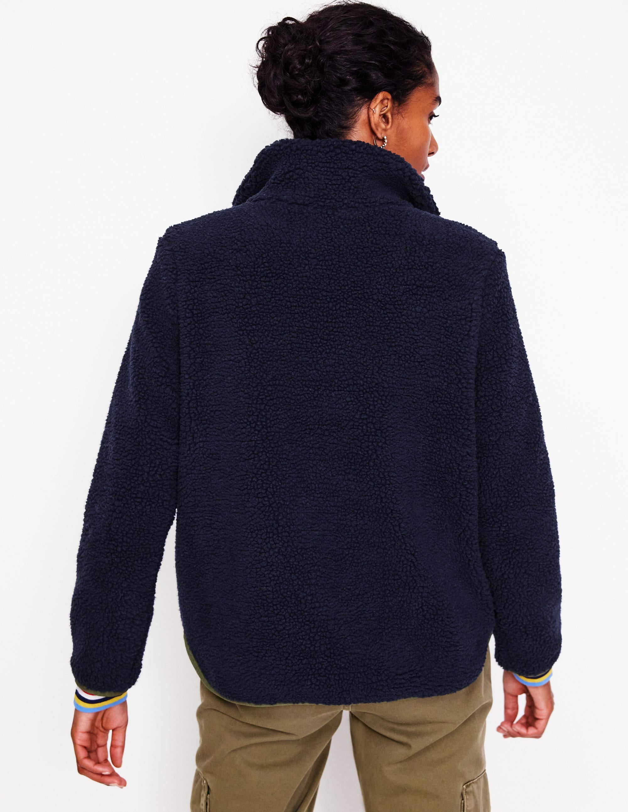 Truro Borg Fleece Jacket-Navy - Image 3