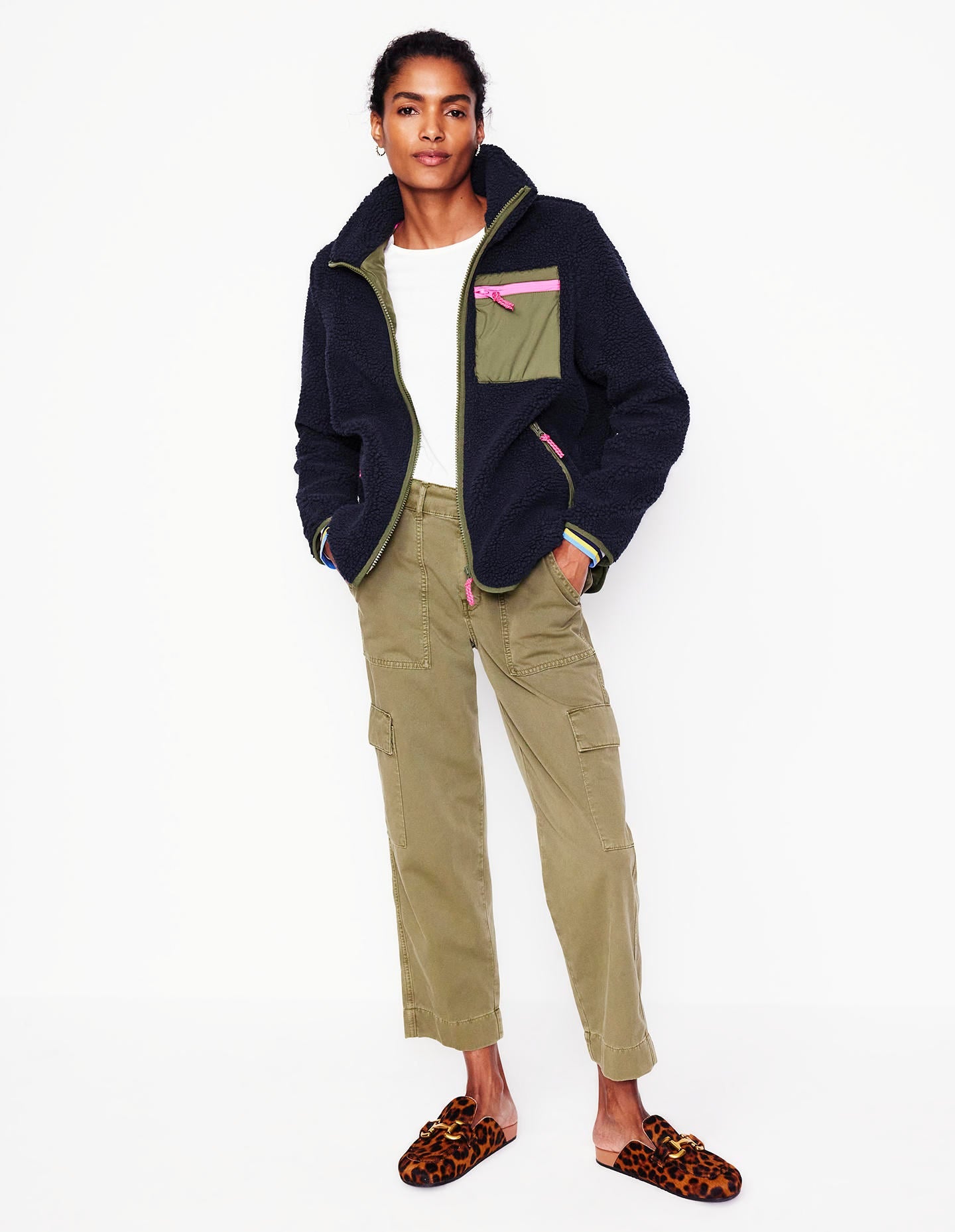 Truro Borg Fleece Jacket-Navy - Image 4