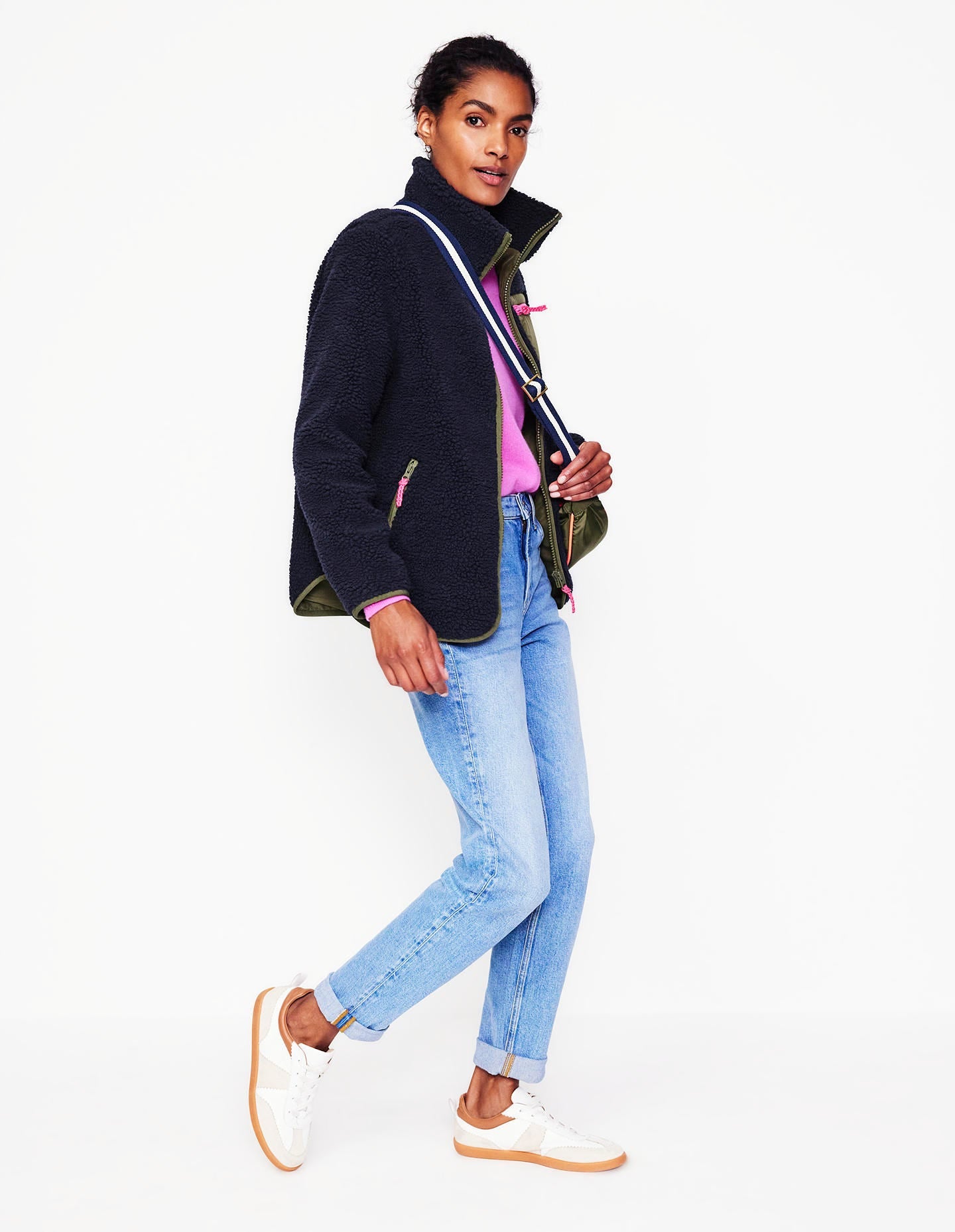 Truro Borg Fleece Jacket-Navy - Image 5