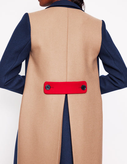 Colourblock Midi Coat-Navy, Multi