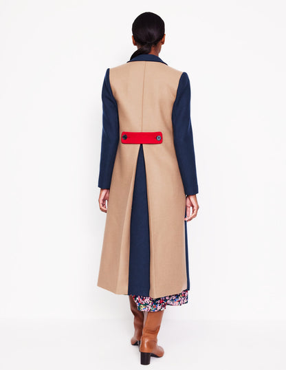 Colourblock Midi Coat-Navy, Multi