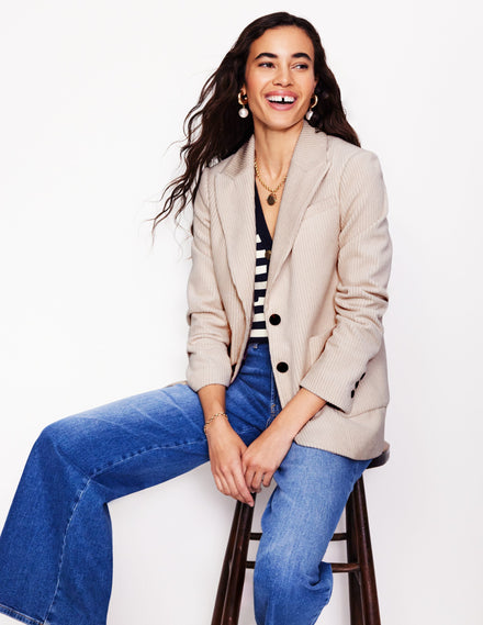 Relaxed Cord Blazer-Ivory