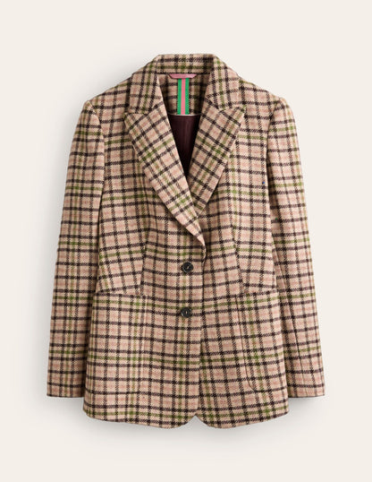 Marylebone Tweed Blazer-Pink, Green Check