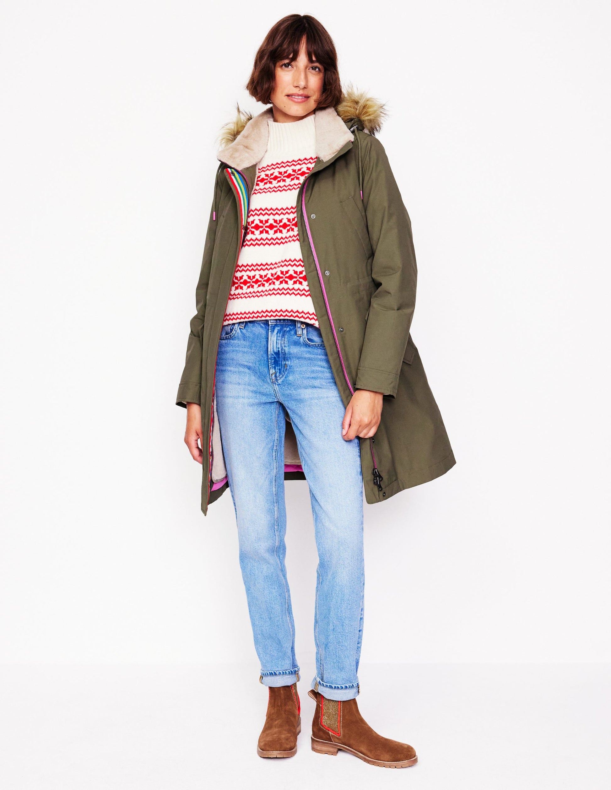 Faux-Fur Hood Parka-Khaki-2
