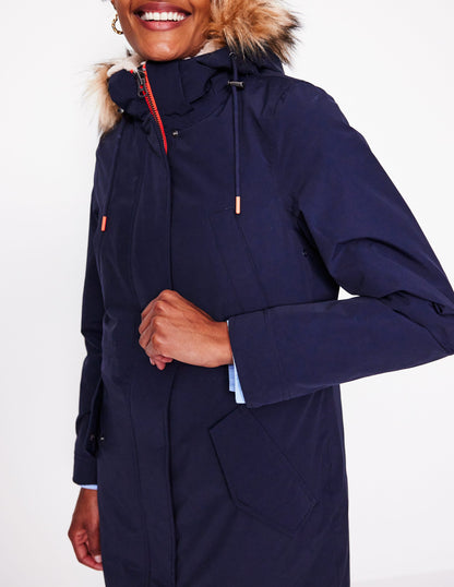 Faux-Fur Hood Parka-Navy