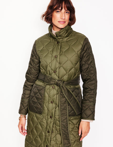 Quilted Belted Coat-Khaki